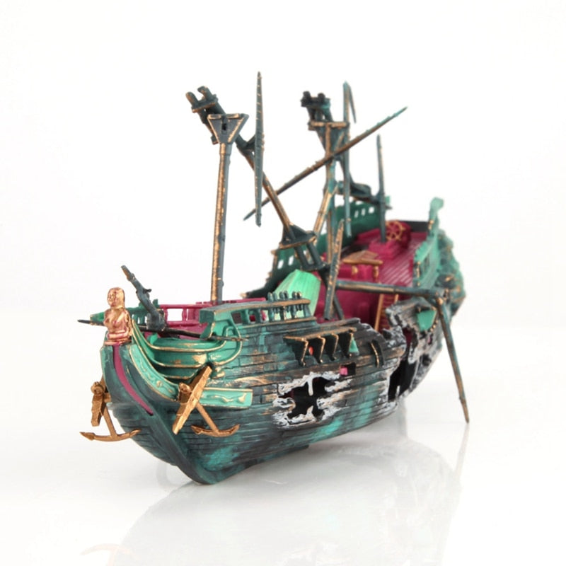 Large Aquarium Decoration Boat Plactic Aquarium Ship Air Split Shipwreck Fish Tank Decor C