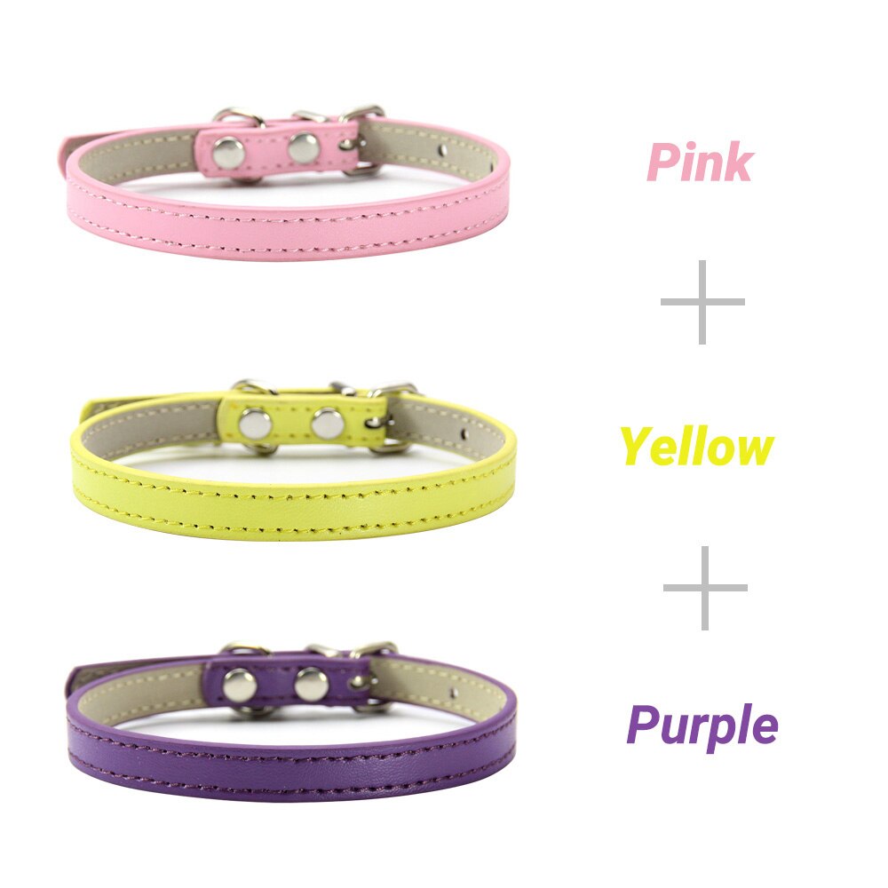 3 Pcs/Lot Soft PU Leather Cat Collar Solid Color Puppy Necklace Collar For Cat Kitten Accessories Pet Supplies Chihuahua XS/S/M