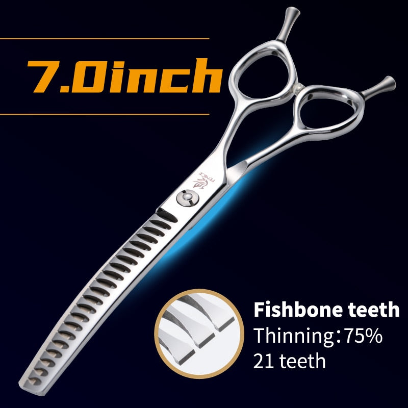 Fenice 7.0/7.5 inch Professional Dog Grooming Shears Curved Thinning Scissors for Dog Face Body Cutiing JP 440C High Quality