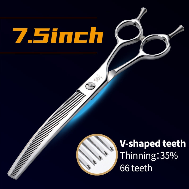 Fenice 7.0/7.5 inch Professional Dog Grooming Shears Curved Thinning Scissors for Dog Face Body Cutiing JP 440C High Quality