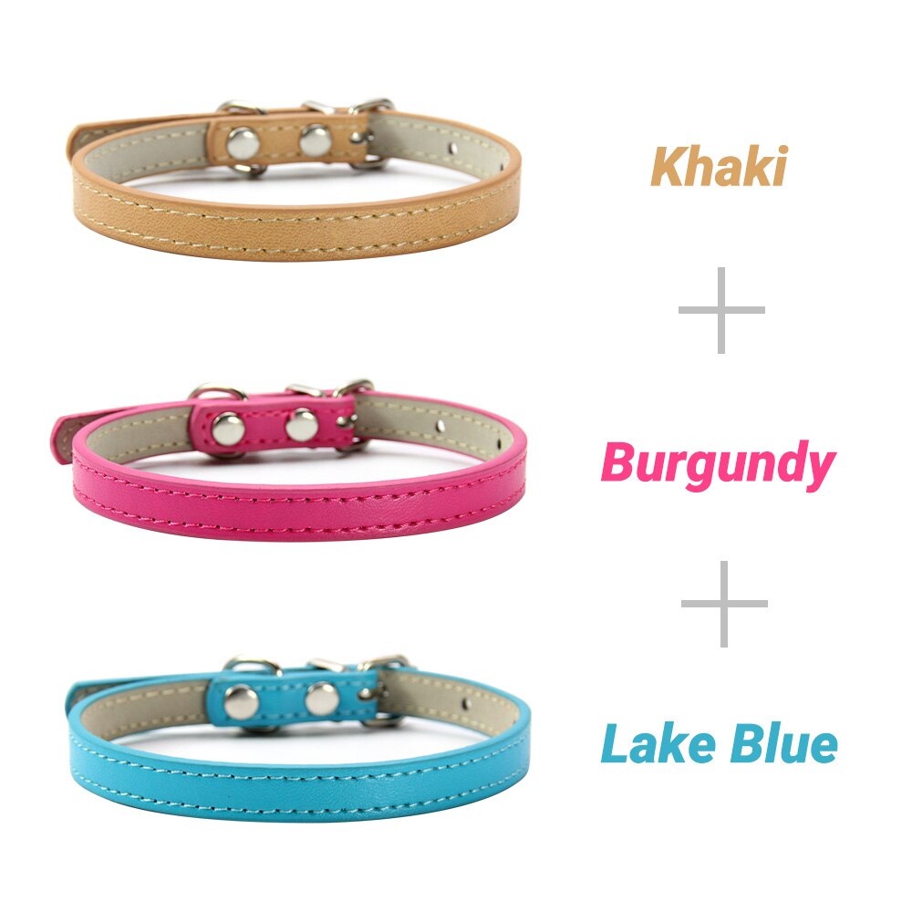 3 Pcs/Lot Soft PU Leather Cat Collar Solid Color Puppy Necklace Collar For Cat Kitten Accessories Pet Supplies Chihuahua XS/S/M