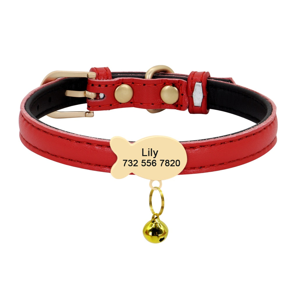 Cute Cat Personalized ID Collar Engraved Kitten Puppy Name Collars Necklace For Small Medium Cats With Bell Fish Tag Nameplate