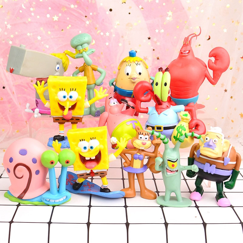 11pcs/set Sponges Figure Bobs Patrick Star Toys Cartoon Action Figure Kids Xmas Gift Fish Tank Micro Landscape Decor Aquarium