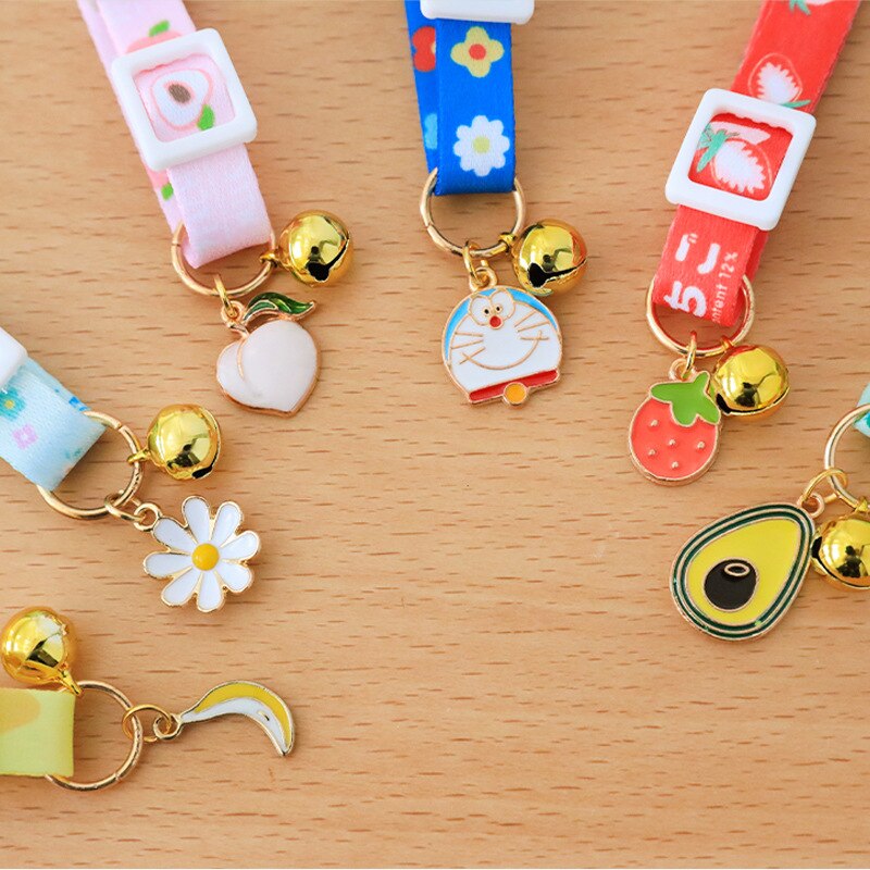 1PCS Fruit Print Pendant Pet Collar 18-32cm Adjustable Bells Safety Buckle Cute Peach Strawberry Kitten Puppy Collar Supplier