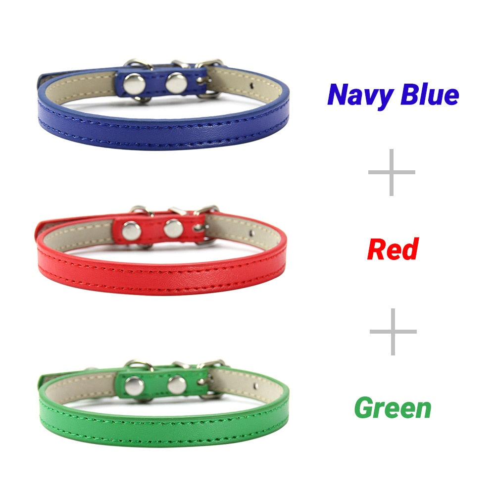 3 Pcs/Lot Soft PU Leather Cat Collar Solid Color Puppy Necklace Collar For Cat Kitten Accessories Pet Supplies Chihuahua XS/S/M