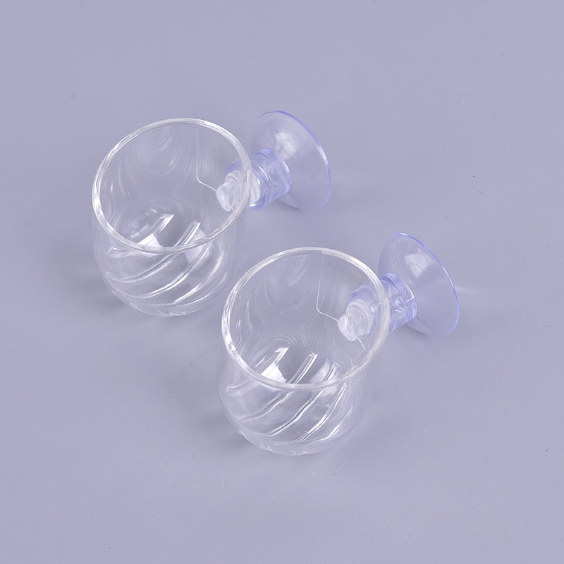 Aquarium Decoration Plant Cup Pot Acrylic Waterweed Cup with Suction Holder Mini Gardening Vase Red Worm Feeder For Fish Tank