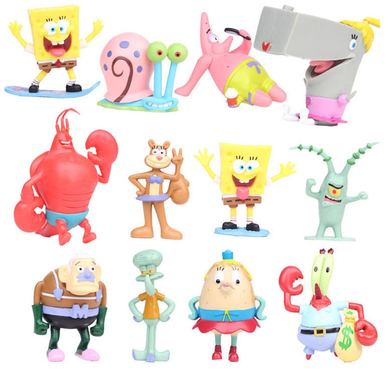11pcs/set Sponges Figure Bobs Patrick Star Toys Cartoon Action Figure Kids Xmas Gift Fish Tank Micro Landscape Decor Aquarium