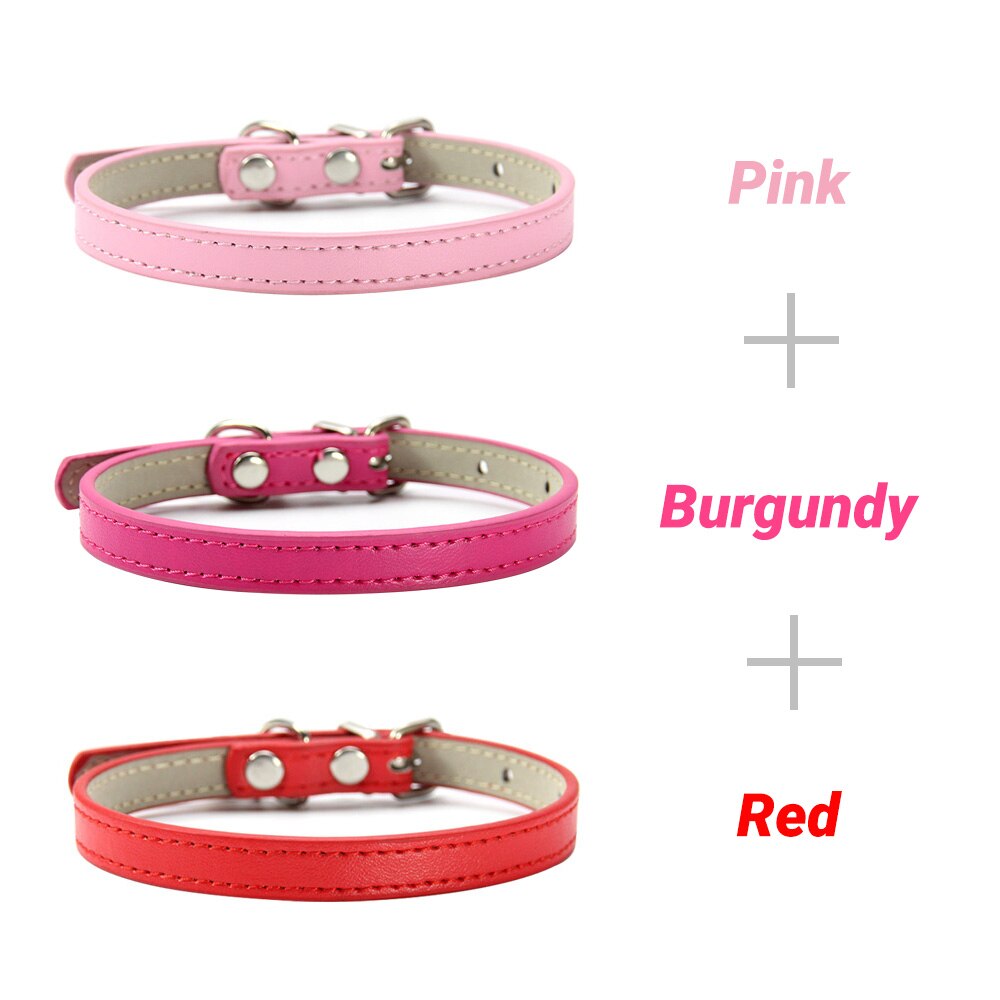3 Pcs/Lot Soft PU Leather Cat Collar Solid Color Puppy Necklace Collar For Cat Kitten Accessories Pet Supplies Chihuahua XS/S/M