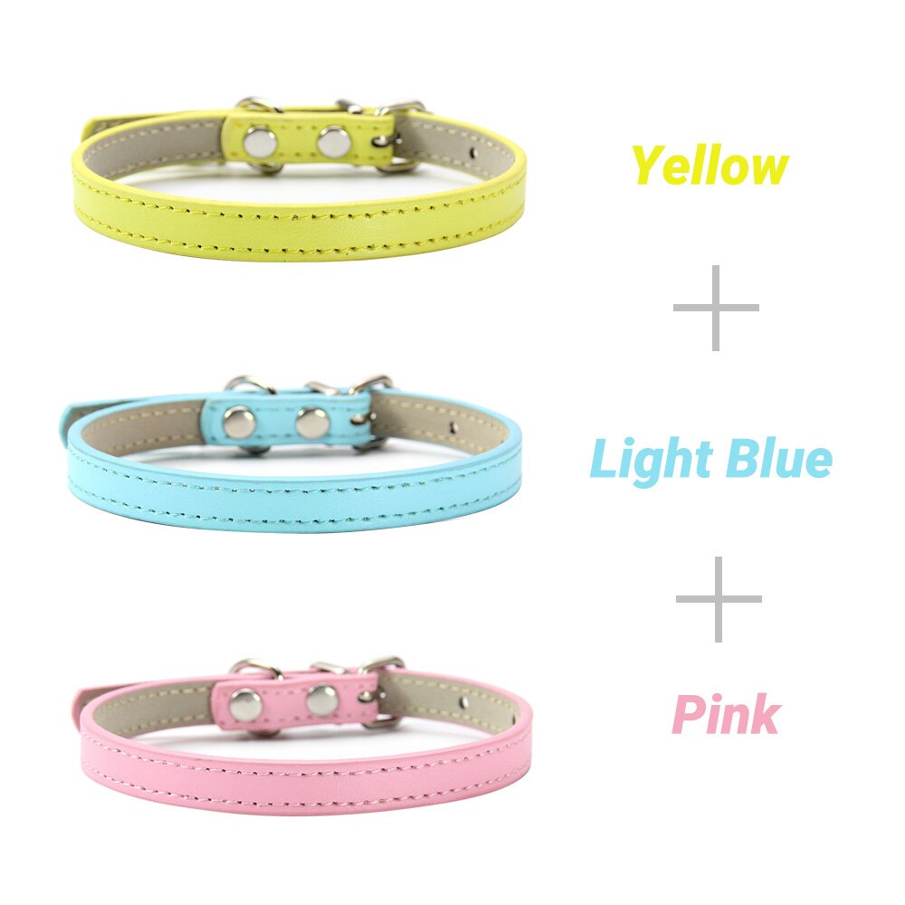 3 Pcs/Lot Soft PU Leather Cat Collar Solid Color Puppy Necklace Collar For Cat Kitten Accessories Pet Supplies Chihuahua XS/S/M