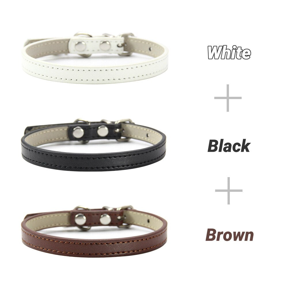 3 Pcs/Lot Soft PU Leather Cat Collar Solid Color Puppy Necklace Collar For Cat Kitten Accessories Pet Supplies Chihuahua XS/S/M