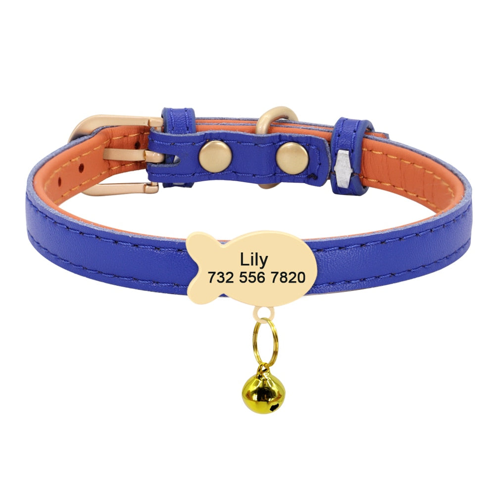 Cute Cat Personalized ID Collar Engraved Kitten Puppy Name Collars Necklace For Small Medium Cats With Bell Fish Tag Nameplate