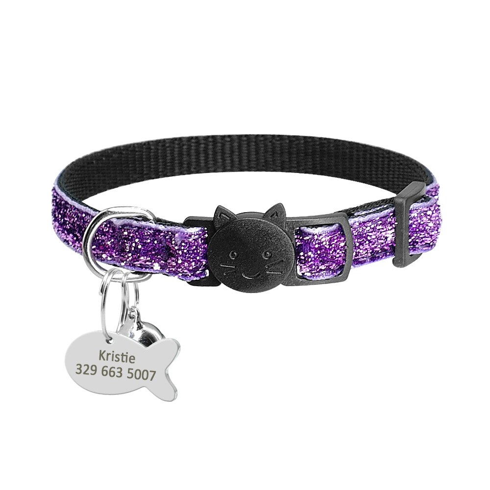Custom Safety Cat Collar Personalized Cute Kitten Puppy Collars with Bell Name Tag Nylon Print Pet Cats Necklace Accessories