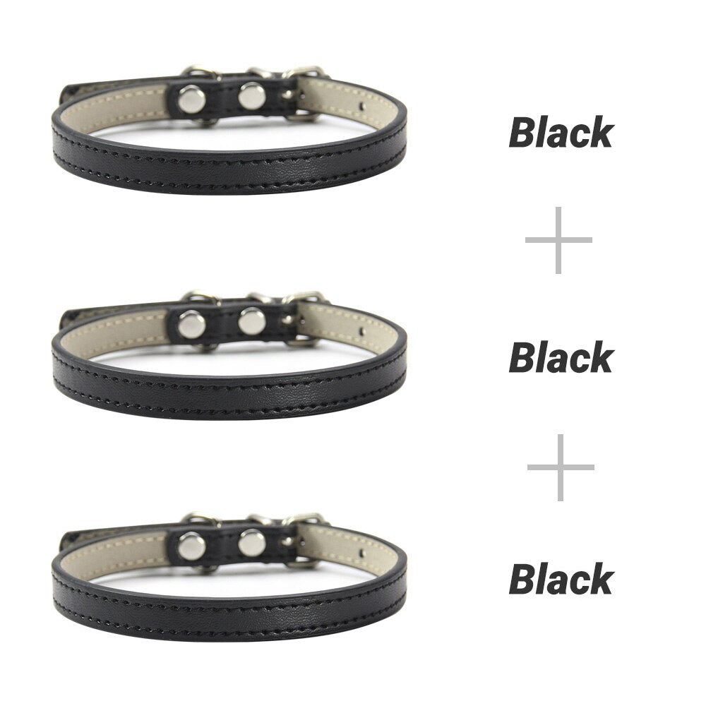 3 Pcs/Lot Soft PU Leather Cat Collar Solid Color Puppy Necklace Collar For Cat Kitten Accessories Pet Supplies Chihuahua XS/S/M