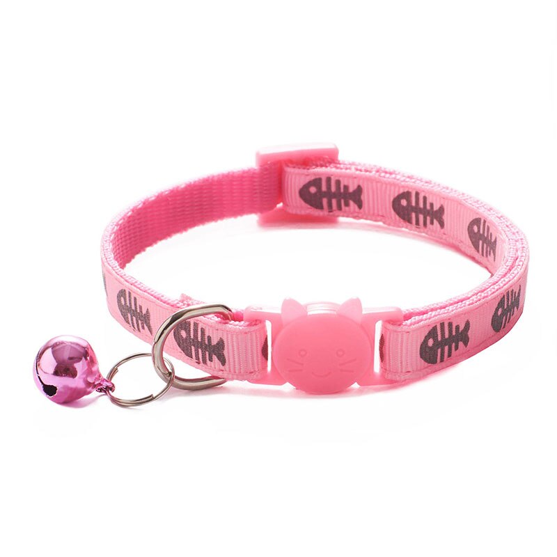 Adjustable Cat Collar Cute Fishbone Print Breakaway Nylon Pet Puppy Dog Kitten Cat Collar with Bells 19-32cm 1.0cm Drop Shipping