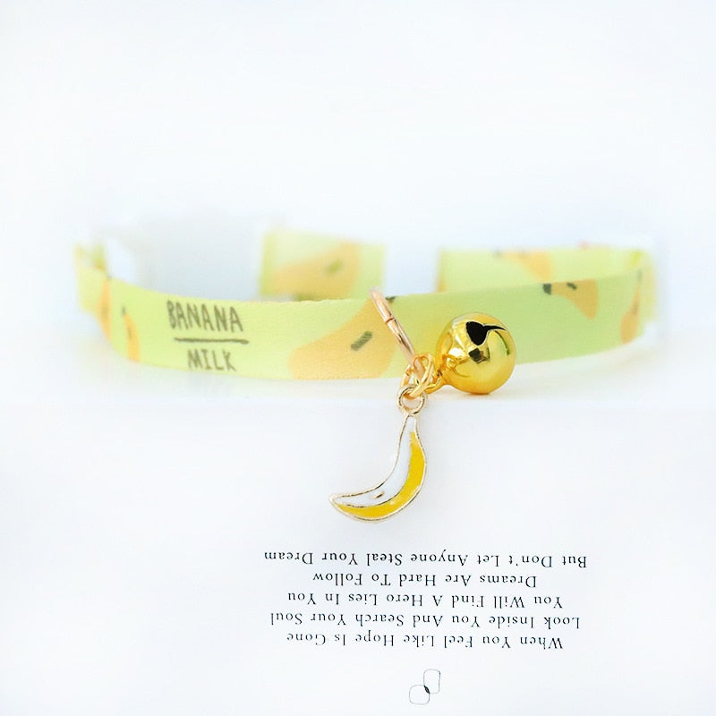 1PCS Fruit Print Pendant Pet Collar 18-32cm Adjustable Bells Safety Buckle Cute Peach Strawberry Kitten Puppy Collar Supplier