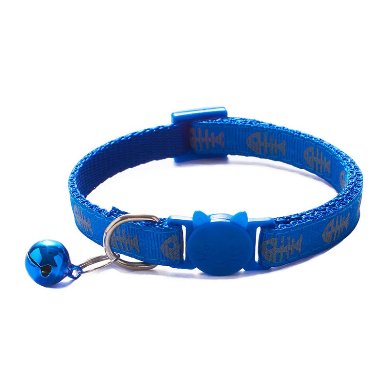 Adjustable Cat Collar Cute Fishbone Print Breakaway Nylon Pet Puppy Dog Kitten Cat Collar with Bells 19-32cm 1.0cm Drop Shipping