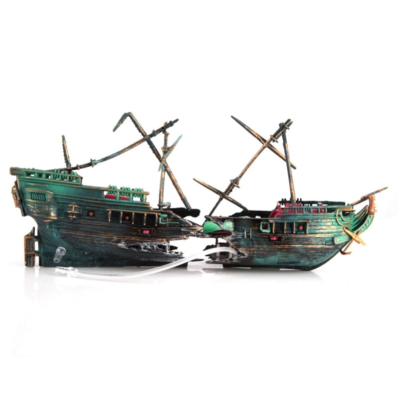 Large Aquarium Decoration Boat Plactic Aquarium Ship Air Split Shipwreck Fish Tank Decor C