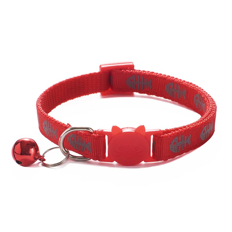 Adjustable Cat Collar Cute Fishbone Print Breakaway Nylon Pet Puppy Dog Kitten Cat Collar with Bells 19-32cm 1.0cm Drop Shipping