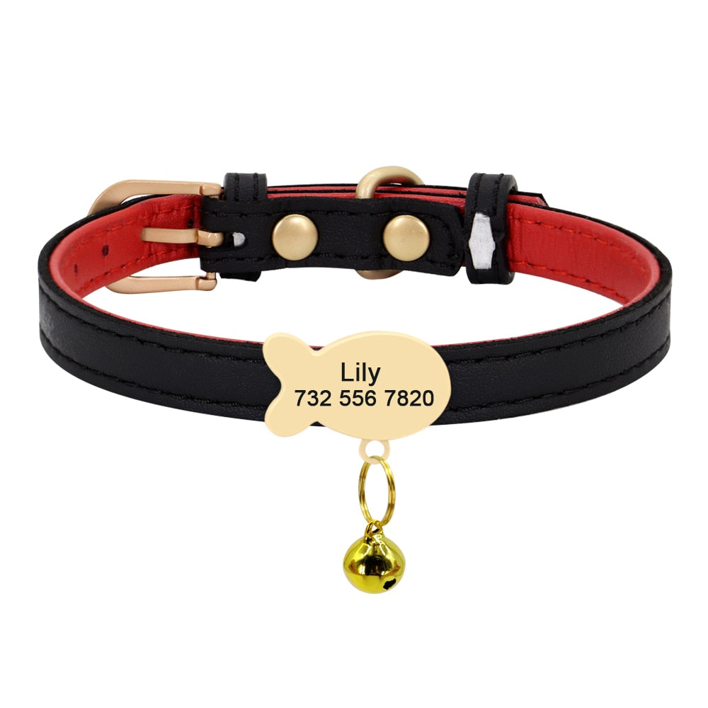 Cute Cat Personalized ID Collar Engraved Kitten Puppy Name Collars Necklace For Small Medium Cats With Bell Fish Tag Nameplate