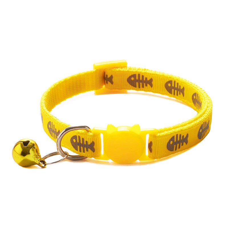 Adjustable Cat Collar Cute Fishbone Print Breakaway Nylon Pet Puppy Dog Kitten Cat Collar with Bells 19-32cm 1.0cm Drop Shipping