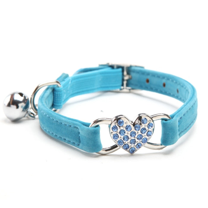 Heart Charm and Bell Cat Collar Safety Elastic Adjustable with Soft Velvet Material 5 colors pet Product small dog collar