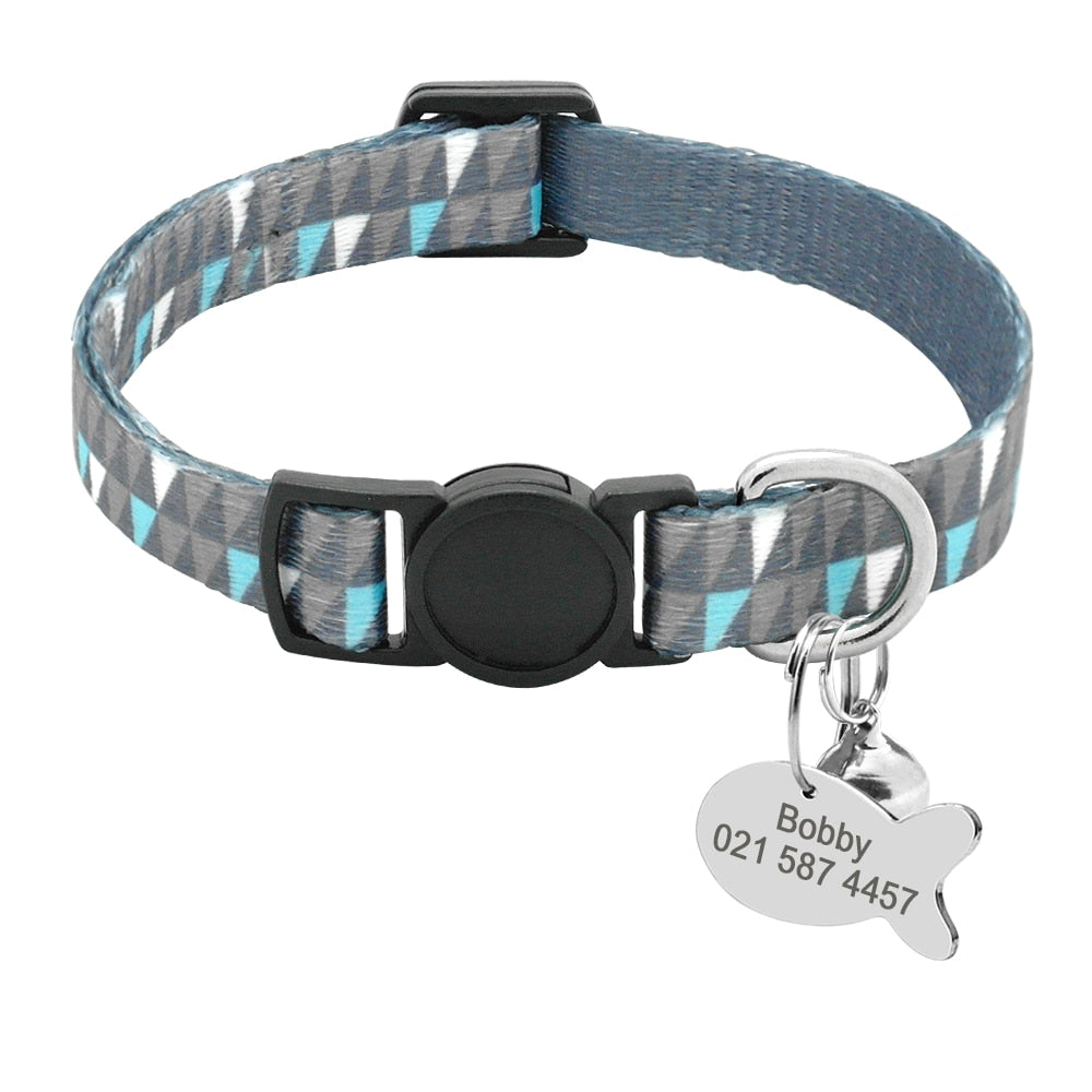 Custom Safety Cat Collar Personalized Cute Kitten Puppy Collars with Bell Name Tag Nylon Print Pet Cats Necklace Accessories