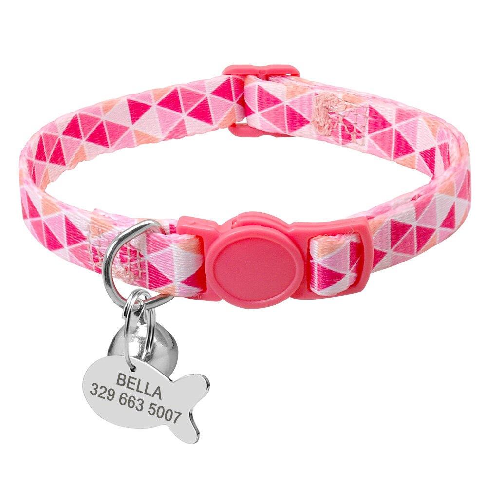 Custom Safety Cat Collar Personalized Cute Kitten Puppy Collars with Bell Name Tag Nylon Print Pet Cats Necklace Accessories
