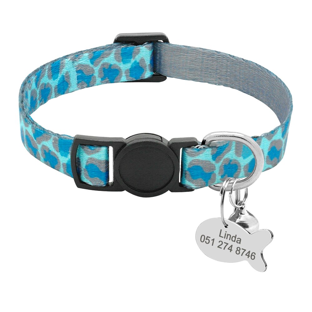 Custom Safety Cat Collar Personalized Cute Kitten Puppy Collars with Bell Name Tag Nylon Print Pet Cats Necklace Accessories