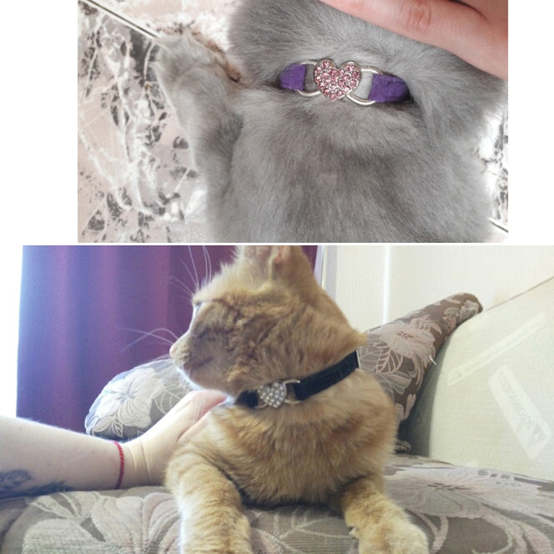 Heart Charm and Bell Cat Collar Safety Elastic Adjustable with Soft Velvet Material 5 colors pet Product small dog collar