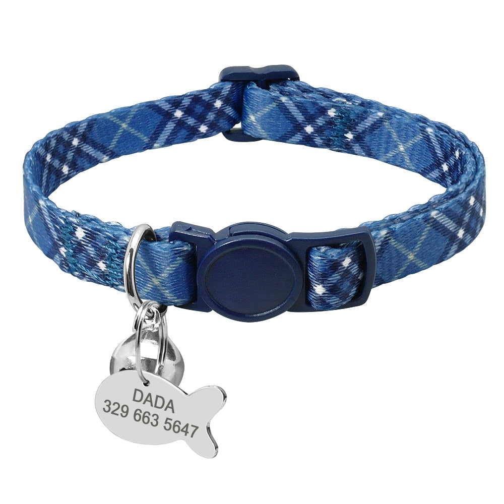 Custom Safety Cat Collar Personalized Cute Kitten Puppy Collars with Bell Name Tag Nylon Print Pet Cats Necklace Accessories