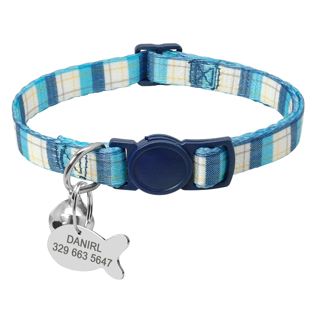 Custom Safety Cat Collar Personalized Cute Kitten Puppy Collars with Bell Name Tag Nylon Print Pet Cats Necklace Accessories