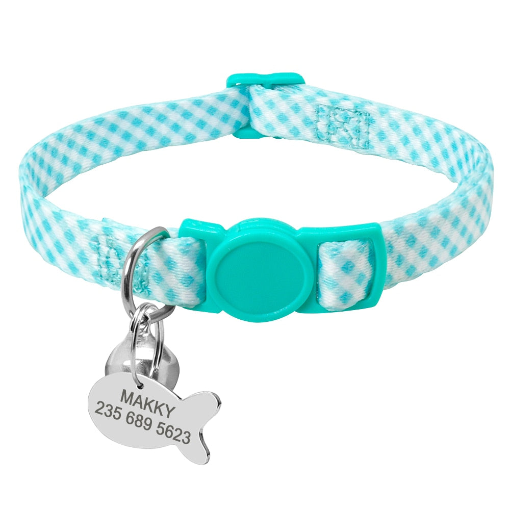 Custom Safety Cat Collar Personalized Cute Kitten Puppy Collars with Bell Name Tag Nylon Print Pet Cats Necklace Accessories