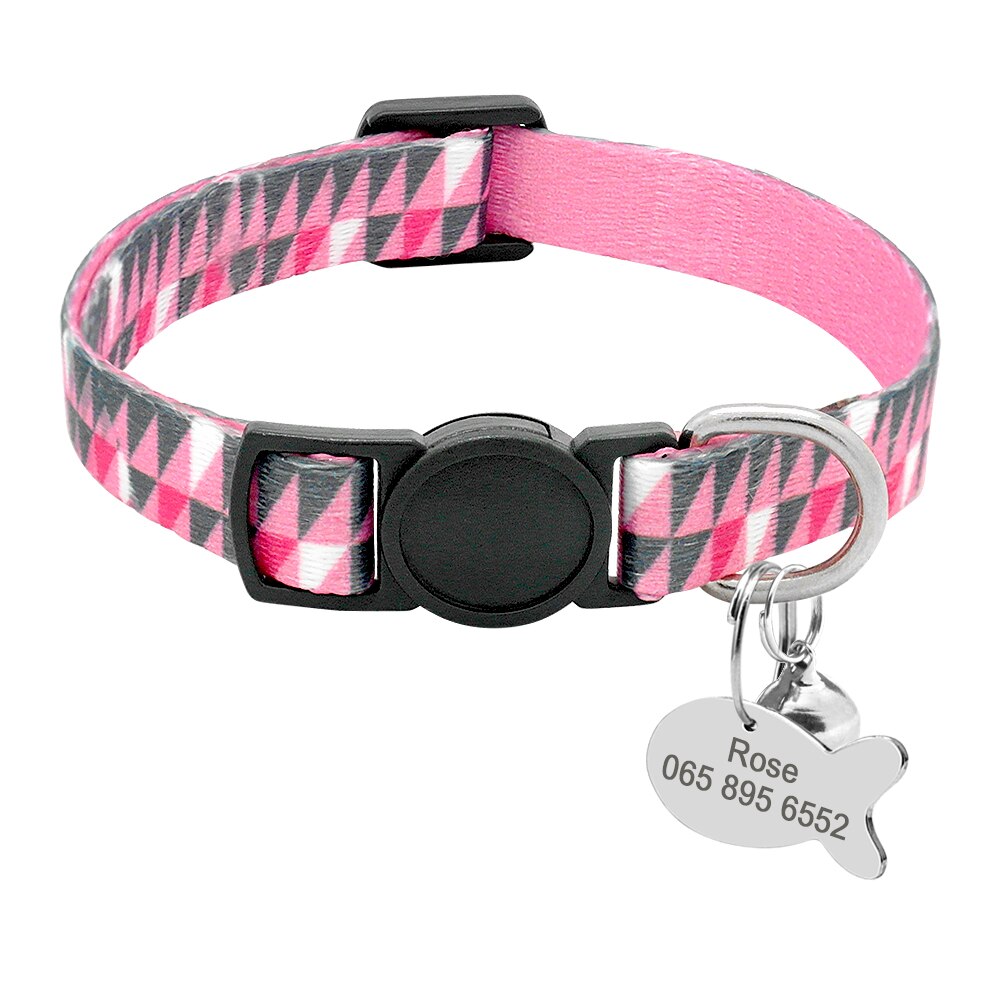 Custom Safety Cat Collar Personalized Cute Kitten Puppy Collars with Bell Name Tag Nylon Print Pet Cats Necklace Accessories