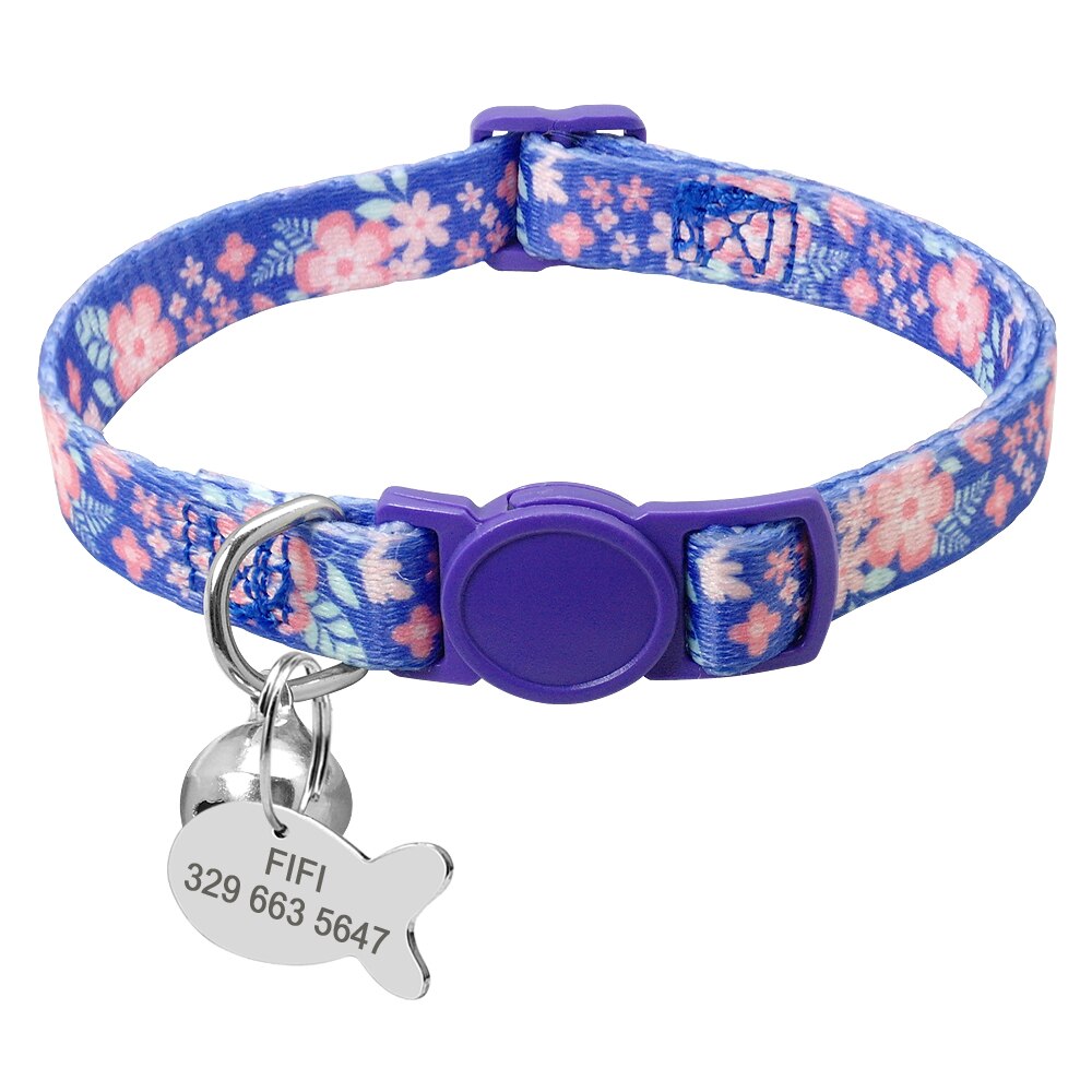 Custom Safety Cat Collar Personalized Cute Kitten Puppy Collars with Bell Name Tag Nylon Print Pet Cats Necklace Accessories
