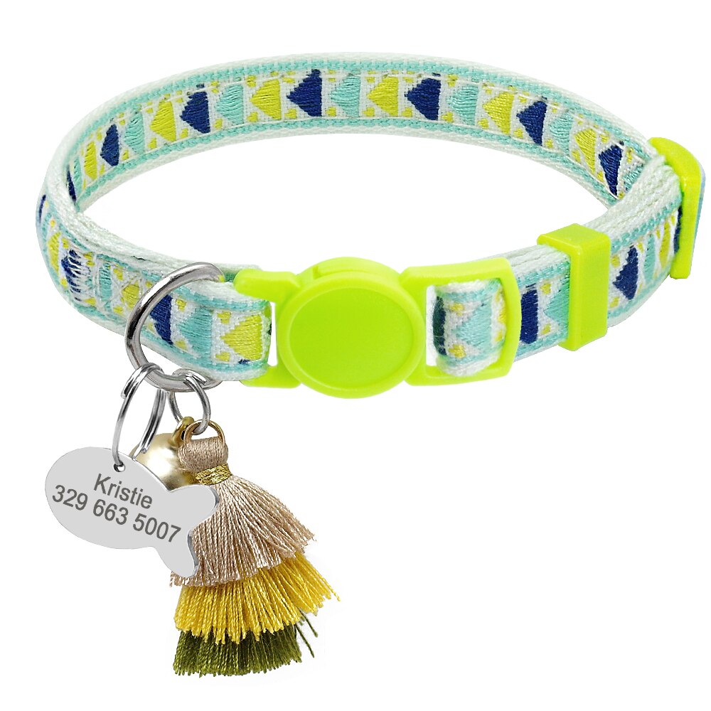 Custom Safety Cat Collar Personalized Cute Kitten Puppy Collars with Bell Name Tag Nylon Print Pet Cats Necklace Accessories