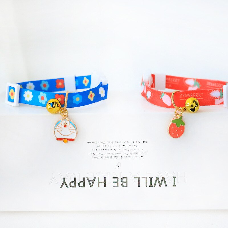 1PCS Fruit Print Pendant Pet Collar 18-32cm Adjustable Bells Safety Buckle Cute Peach Strawberry Kitten Puppy Collar Supplier