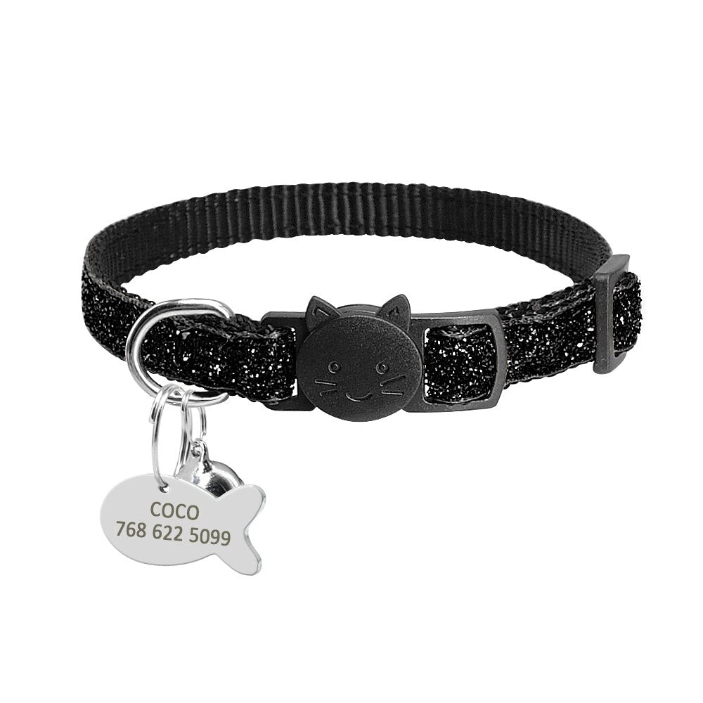Custom Safety Cat Collar Personalized Cute Kitten Puppy Collars with Bell Name Tag Nylon Print Pet Cats Necklace Accessories