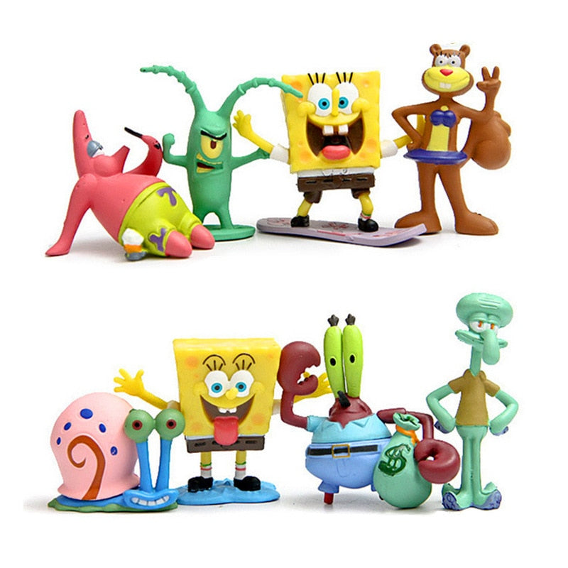 11pcs/set Sponges Figure Bobs Patrick Star Toys Cartoon Action Figure Kids Xmas Gift Fish Tank Micro Landscape Decor Aquarium