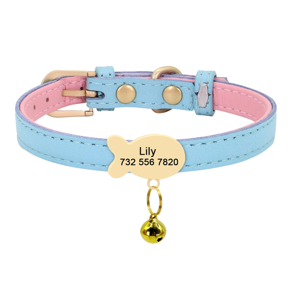 Cute Cat Personalized ID Collar Engraved Kitten Puppy Name Collars Necklace For Small Medium Cats With Bell Fish Tag Nameplate