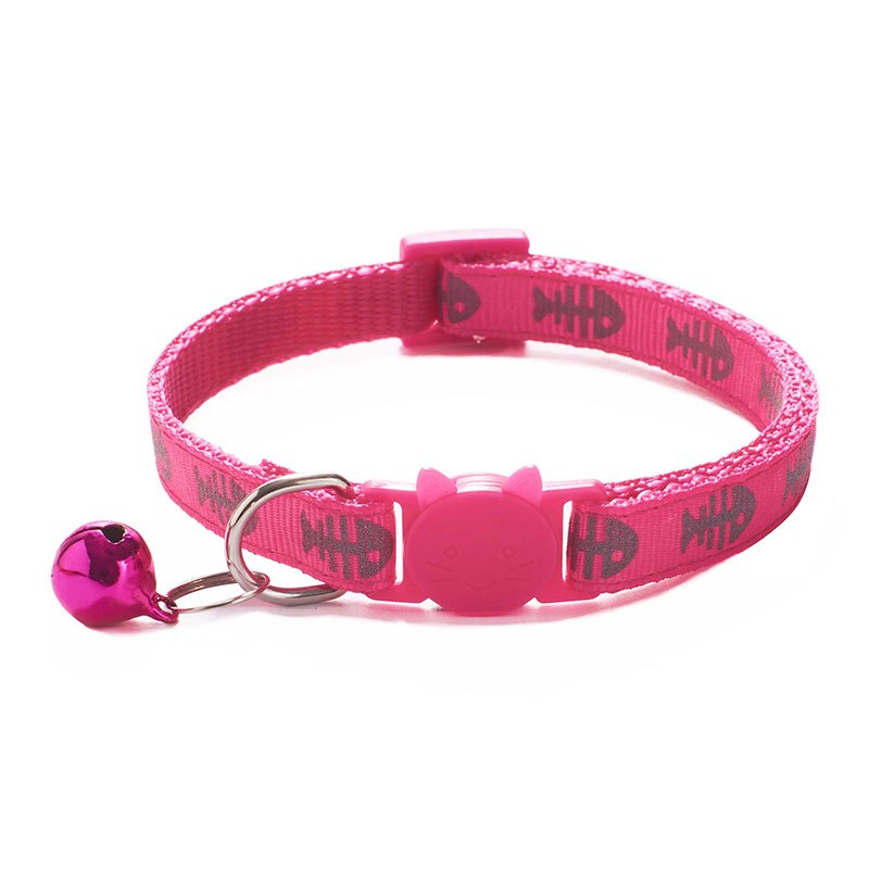 Adjustable Cat Collar Cute Fishbone Print Breakaway Nylon Pet Puppy Dog Kitten Cat Collar with Bells 19-32cm 1.0cm Drop Shipping