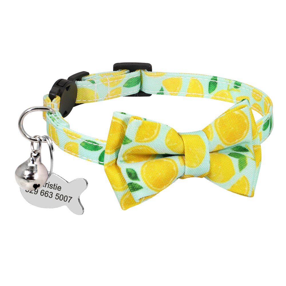 Custom Safety Cat Collar Personalized Cute Kitten Puppy Collars with Bell Name Tag Nylon Print Pet Cats Necklace Accessories