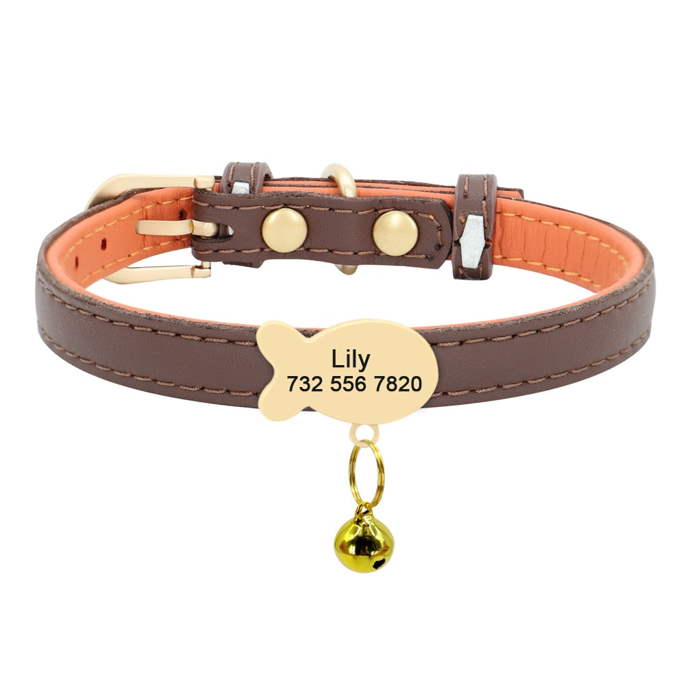 Cute Cat Personalized ID Collar Engraved Kitten Puppy Name Collars Necklace For Small Medium Cats With Bell Fish Tag Nameplate
