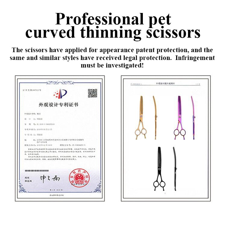Fenice high-end 7.25 inch professional dog grooming scissors curved thinning shears for dogs & cats animal hair tijeras tesoura