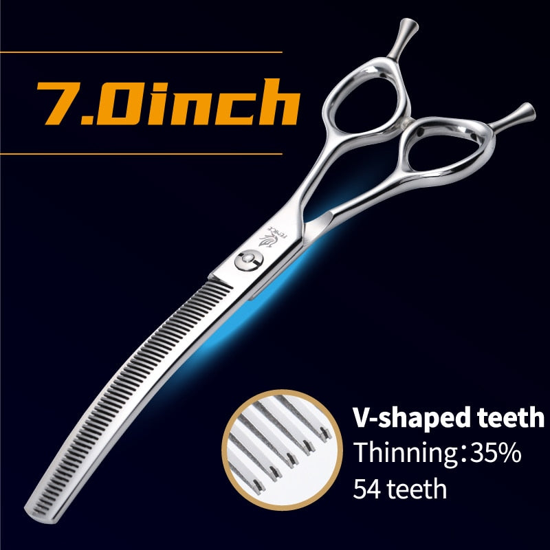 Fenice 7.0/7.5 inch Professional Dog Grooming Shears Curved Thinning Scissors for Dog Face Body Cutiing JP 440C High Quality