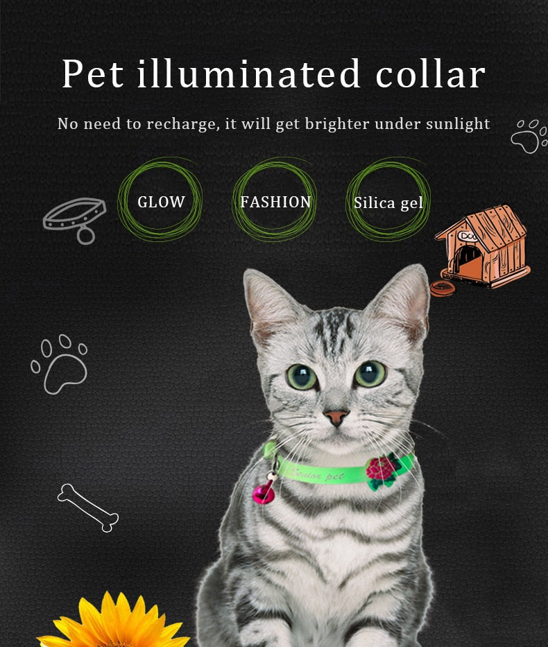 Glowing Dog Cat Collar Anti-Loss Fluorescent Silicone Cat Luminous Collar Necklace With Bells Dog Neck Ring Cat Dog Accessories