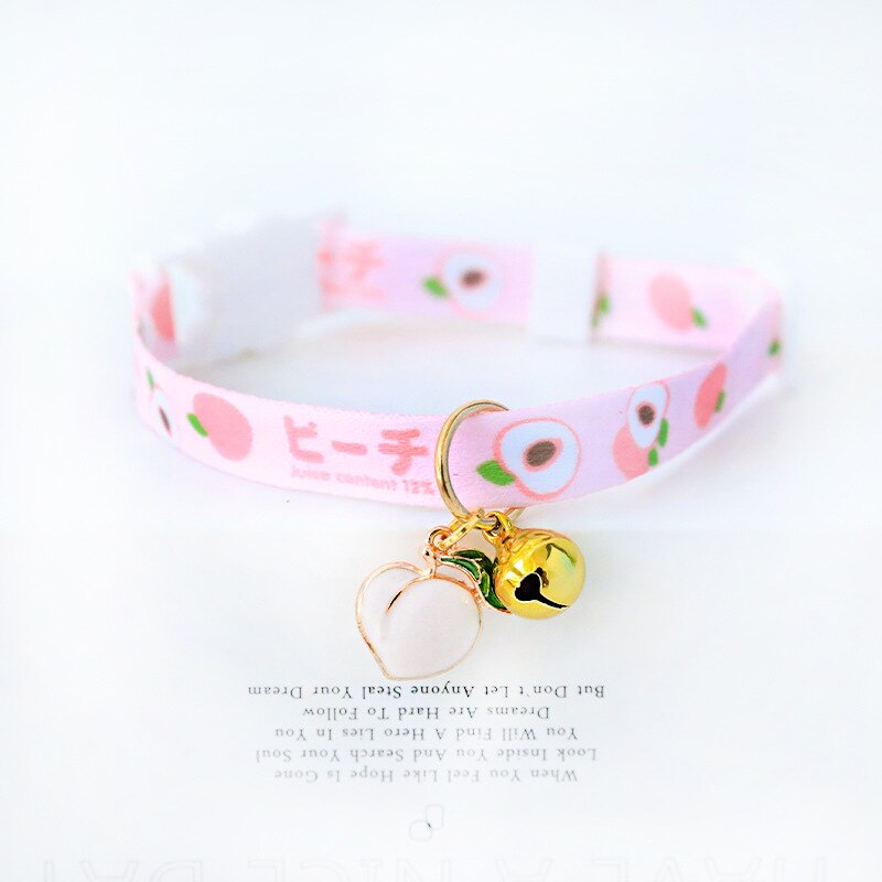 1PCS Fruit Print Pendant Pet Collar 18-32cm Adjustable Bells Safety Buckle Cute Peach Strawberry Kitten Puppy Collar Supplier