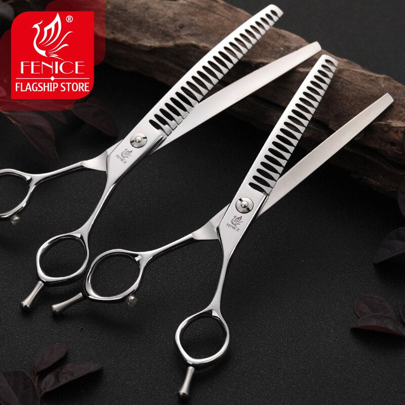 Fenice 7.0/7.5 inch Professional Dog Grooming Shears Curved Thinning Scissors for Dog Face Body Cutiing JP 440C High Quality