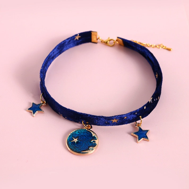 S-M Velvet Bronzing Star Adjustable Necklace For Cats Puppy Fishbone/Snowflake/Starry Sky Collar Chic Pets Supplies Accessories