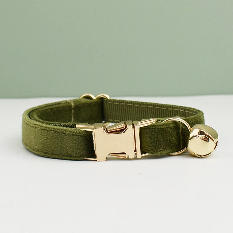 Velvet Cat Collar Bowknot Adjustable Safety Personalized Dog Collar Harness Customized Name Soft Velvet Harness Leash