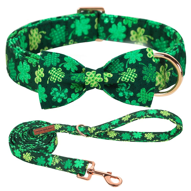 Unique Style Paws st partick Day Dog Collar with Bow Clover Green Shamrock Pet Collar Flower Dog Collar Large Medium Small Dog